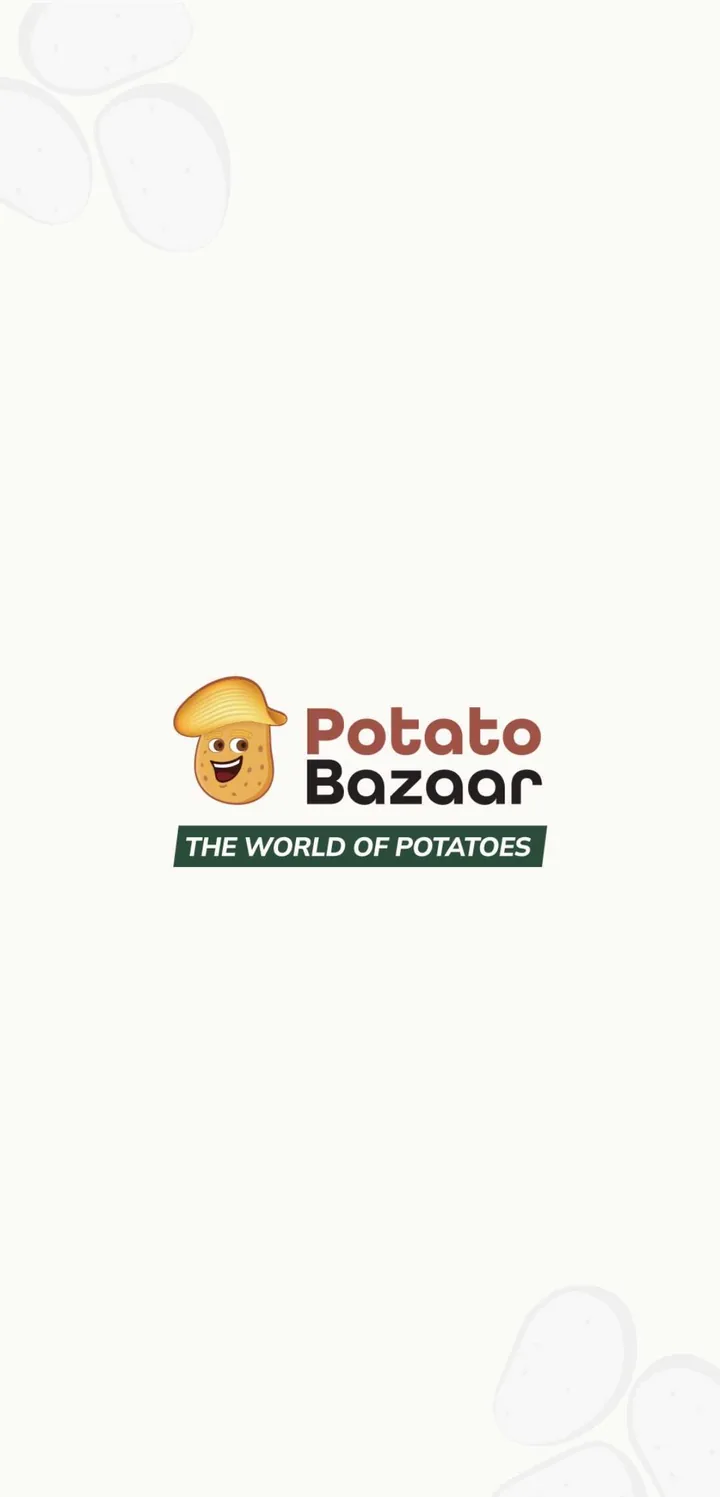 Potato Bazaar app splash screen with the tagline The World of Potatoes